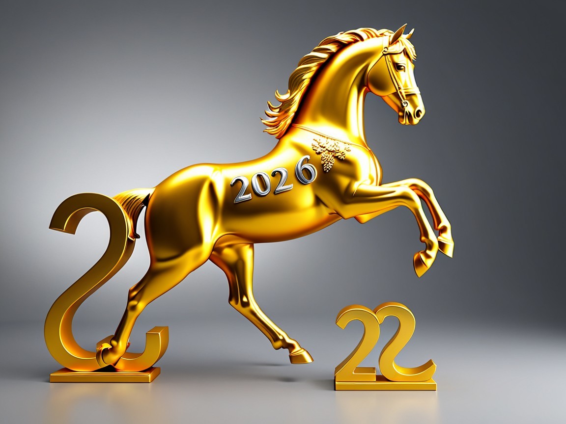 Gold Horse Statue with Reflective Surface and Details