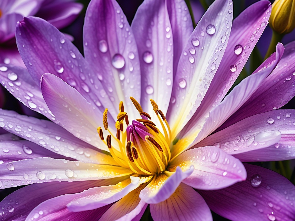 Close-Up of a Purple Water Lily with Dew Drops