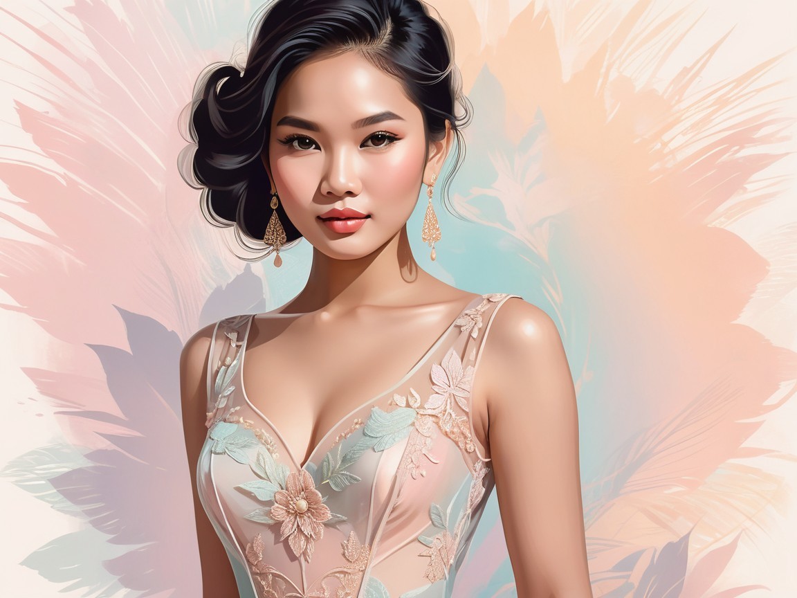 Elegant Dress with Floral Embroidery and Pastel Background