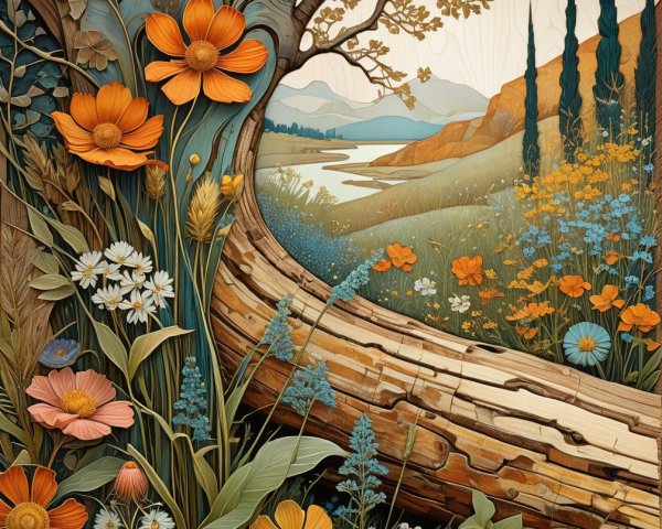 Vibrant Landscape with River and Rolling Hills