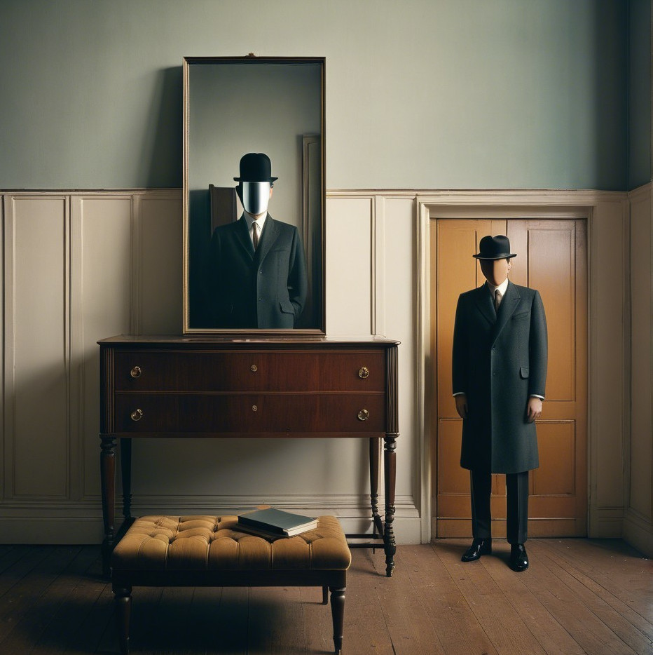 Stylish Mannequin in Formal Attire with Vintage Sideboard