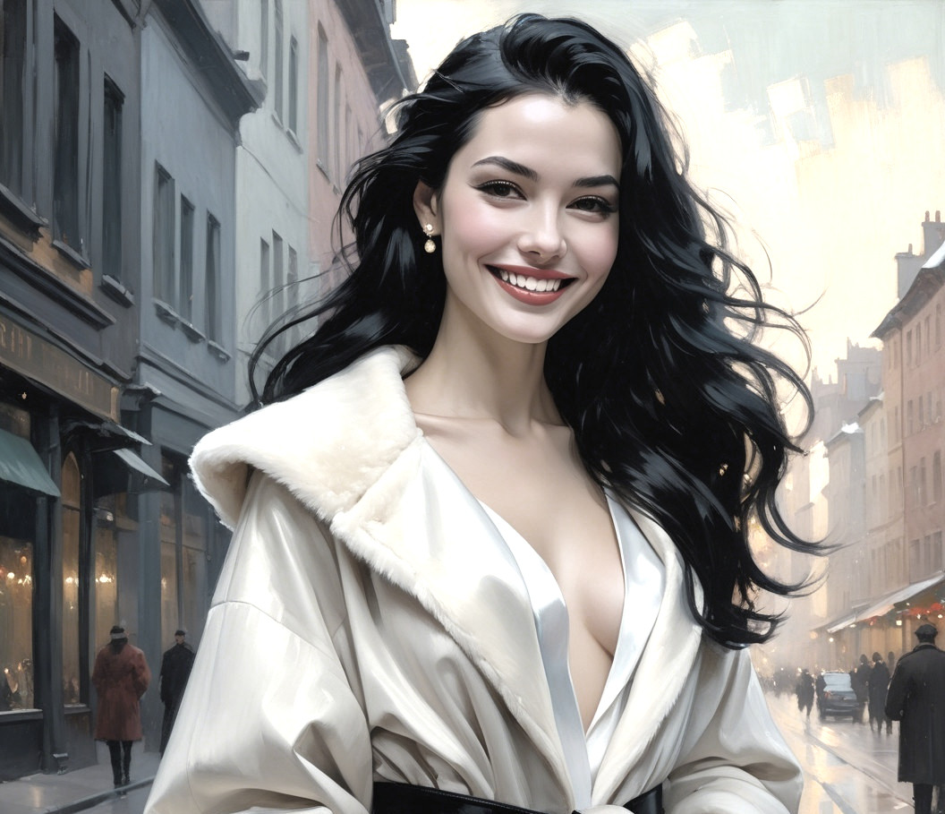 Urban Scene Featuring a Woman in Elegant Coat