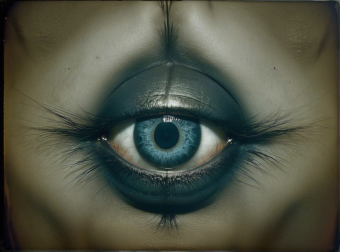 Surreal Human Eye with Blue Iris and Distorted Background