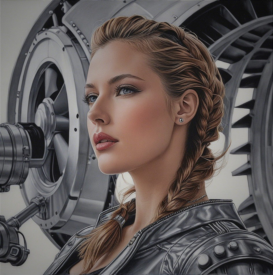 Portrait of Woman with Braided Hair and Blue Eyes
