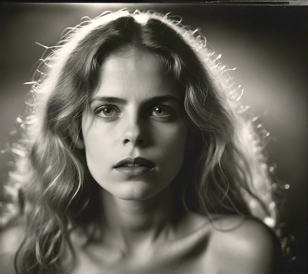 Portrait of a Young Woman in Black and White Light