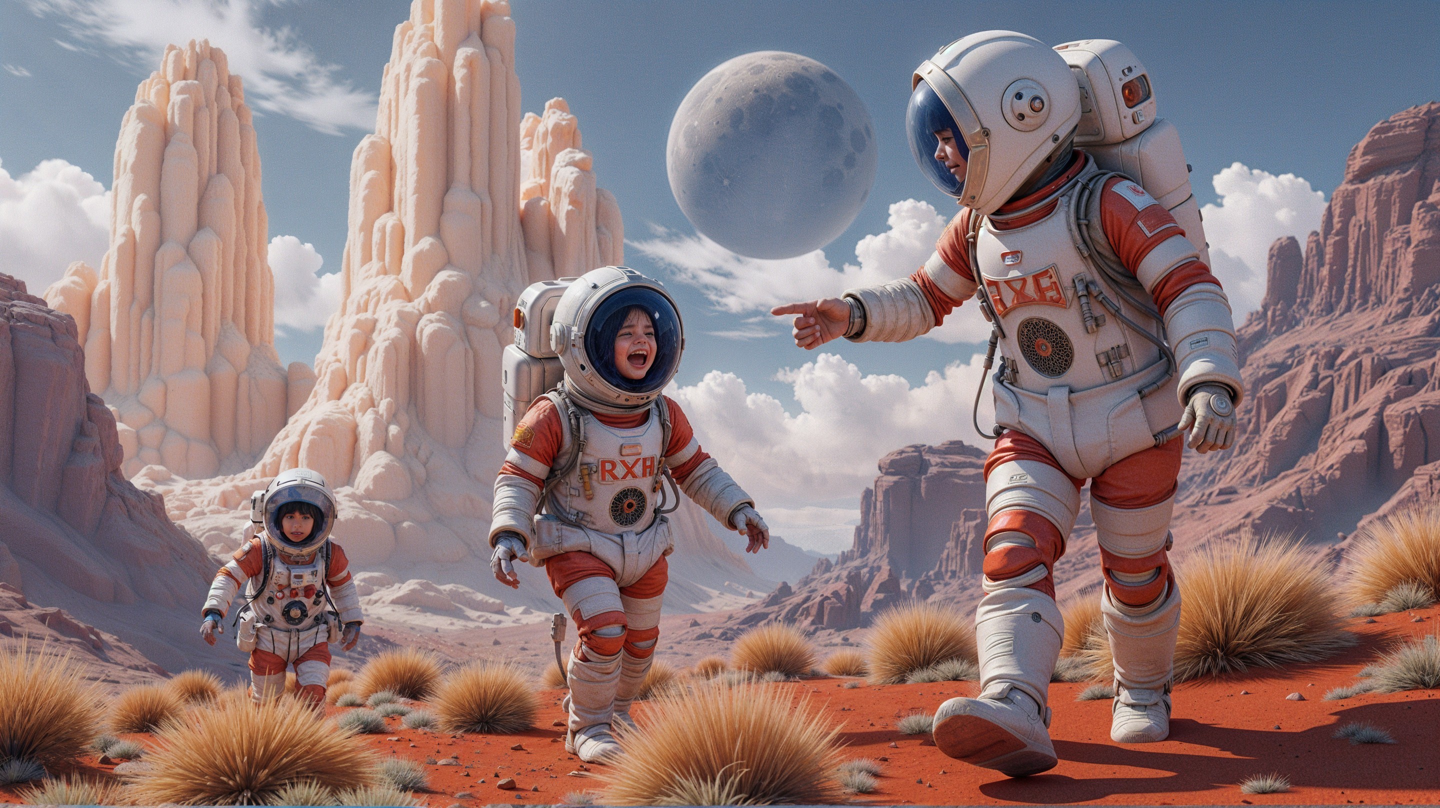 Astronauts Explore Vibrant Alien Desert Landscape