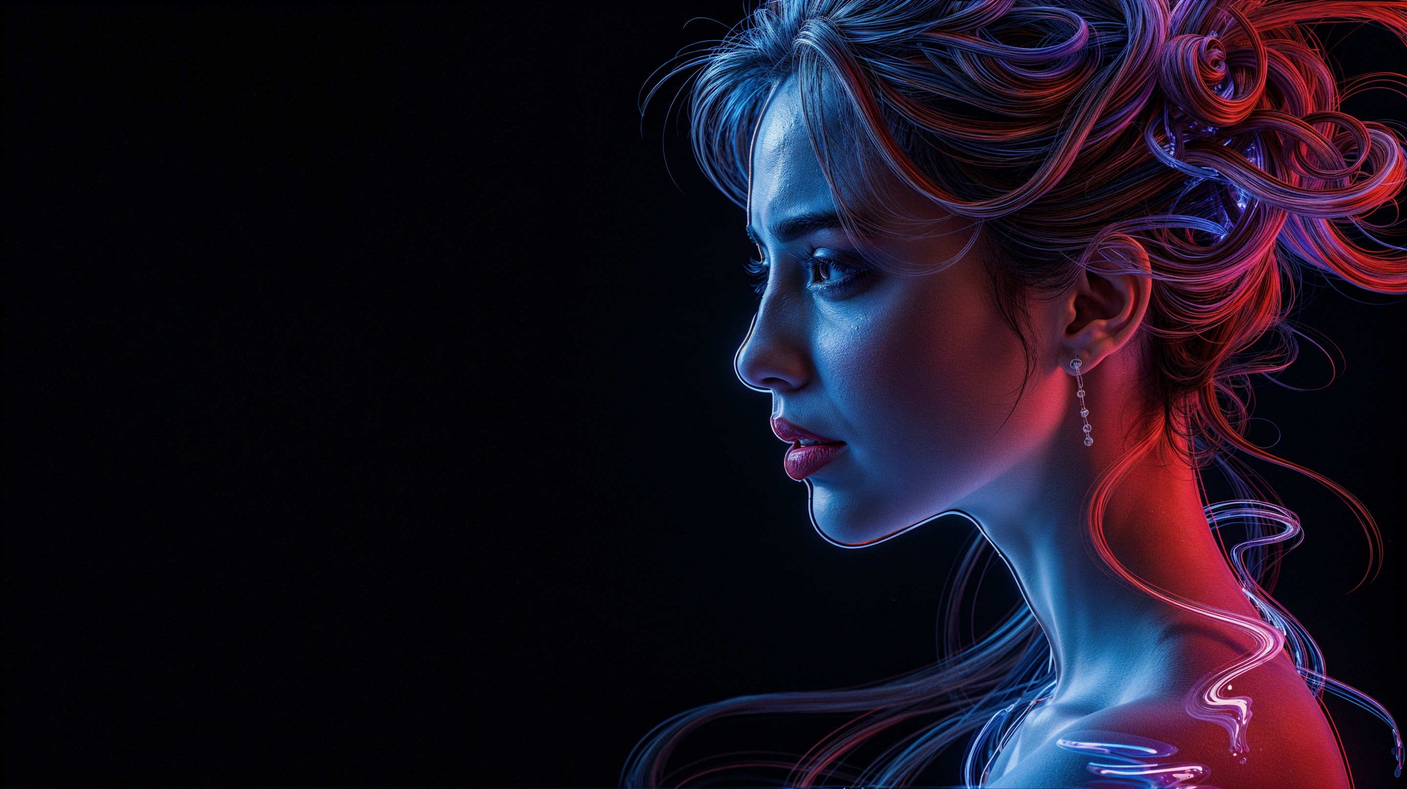 Profile of a Young Woman in Blue and Pink Light