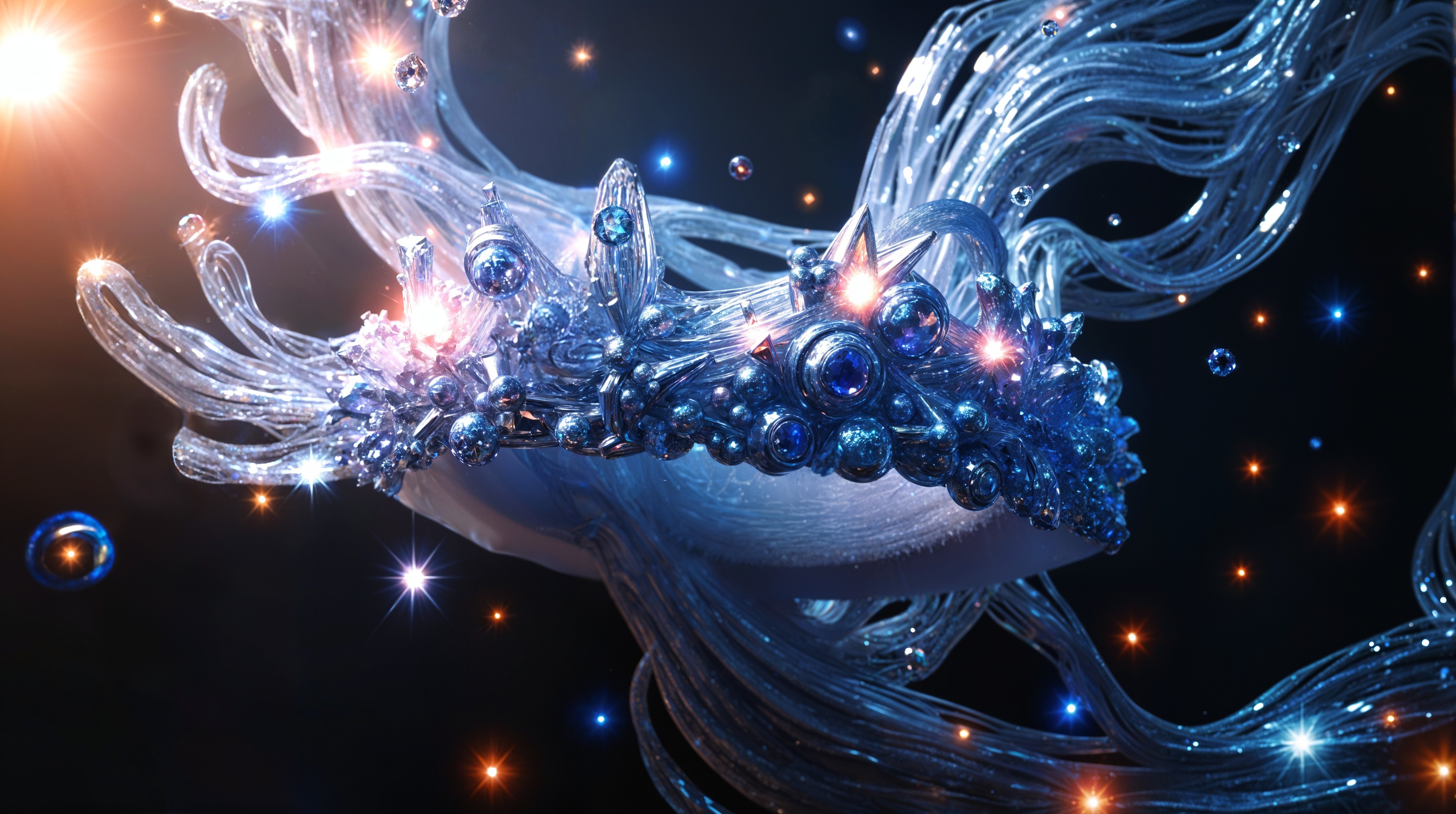 Ethereal Jellyfish with Luminescent Tentacles in Dark Sea