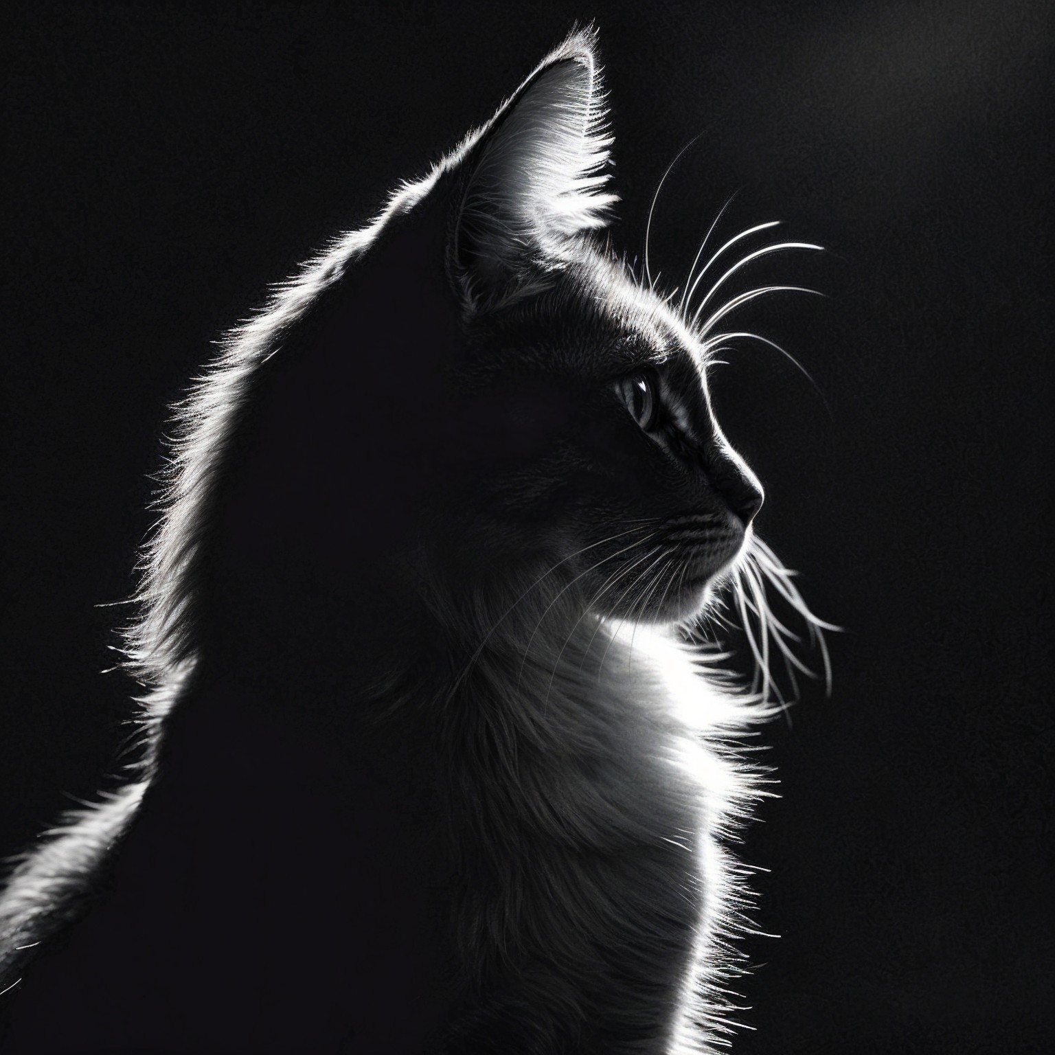 Silhouette of a cat against a dark background
