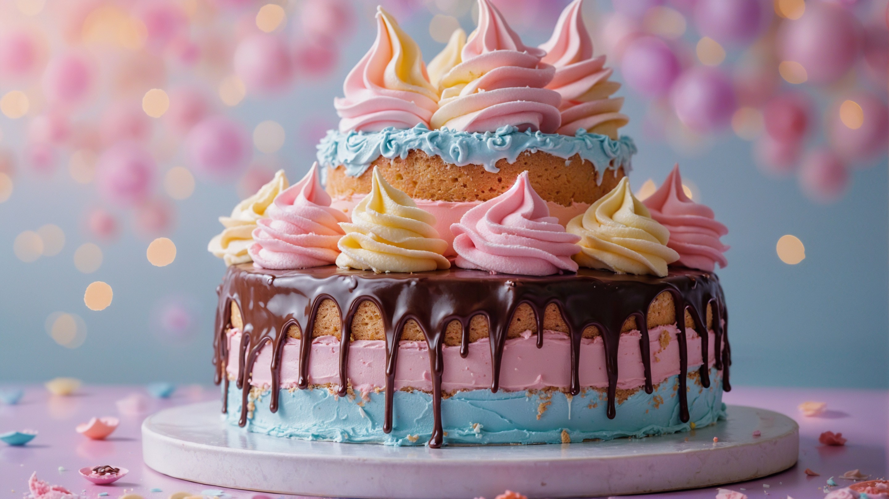 Vibrant Two-Tier Cake with Meringue Peaks and Drip