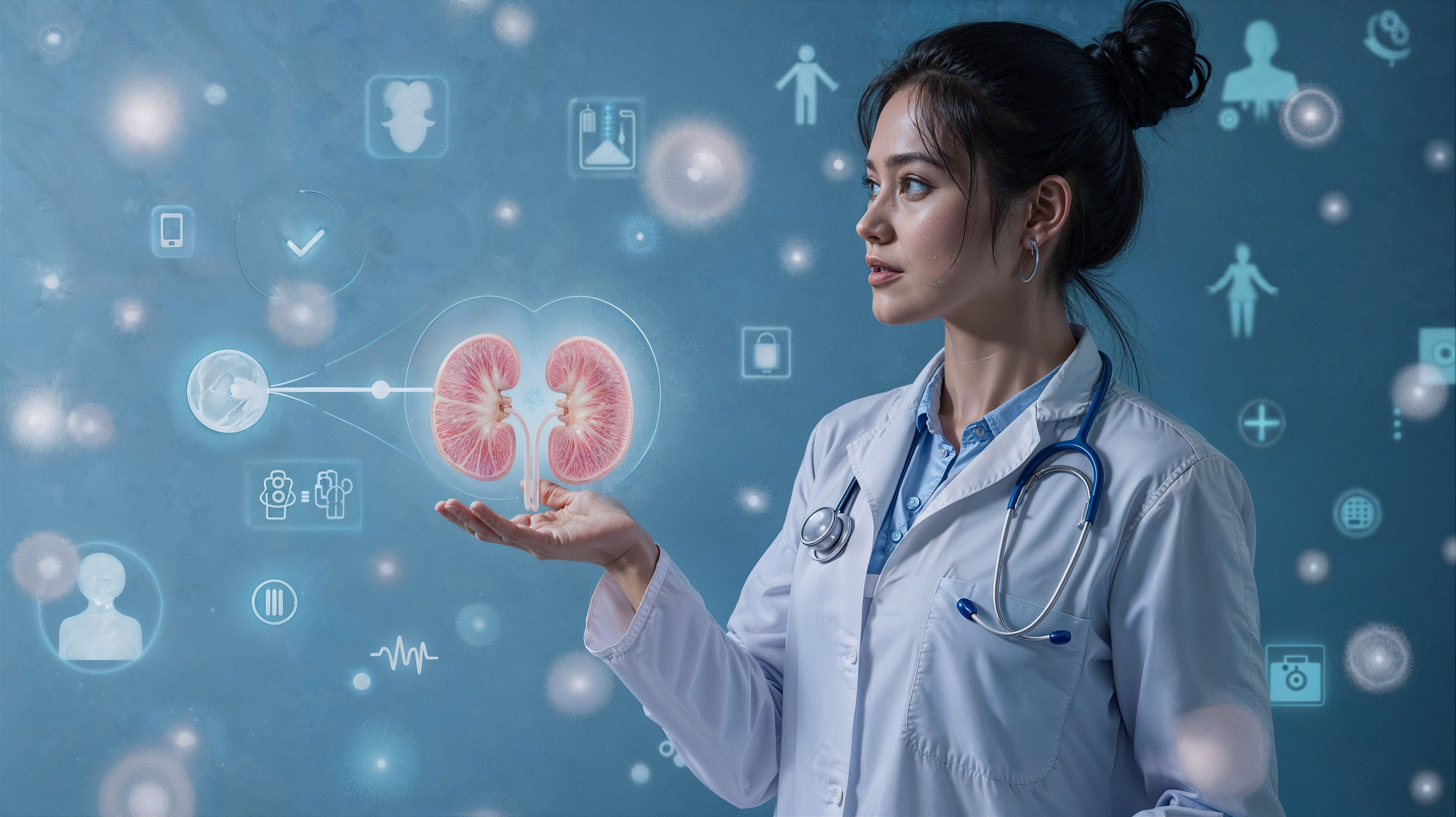 Healthcare Professional with 3D Kidney Model and Icons