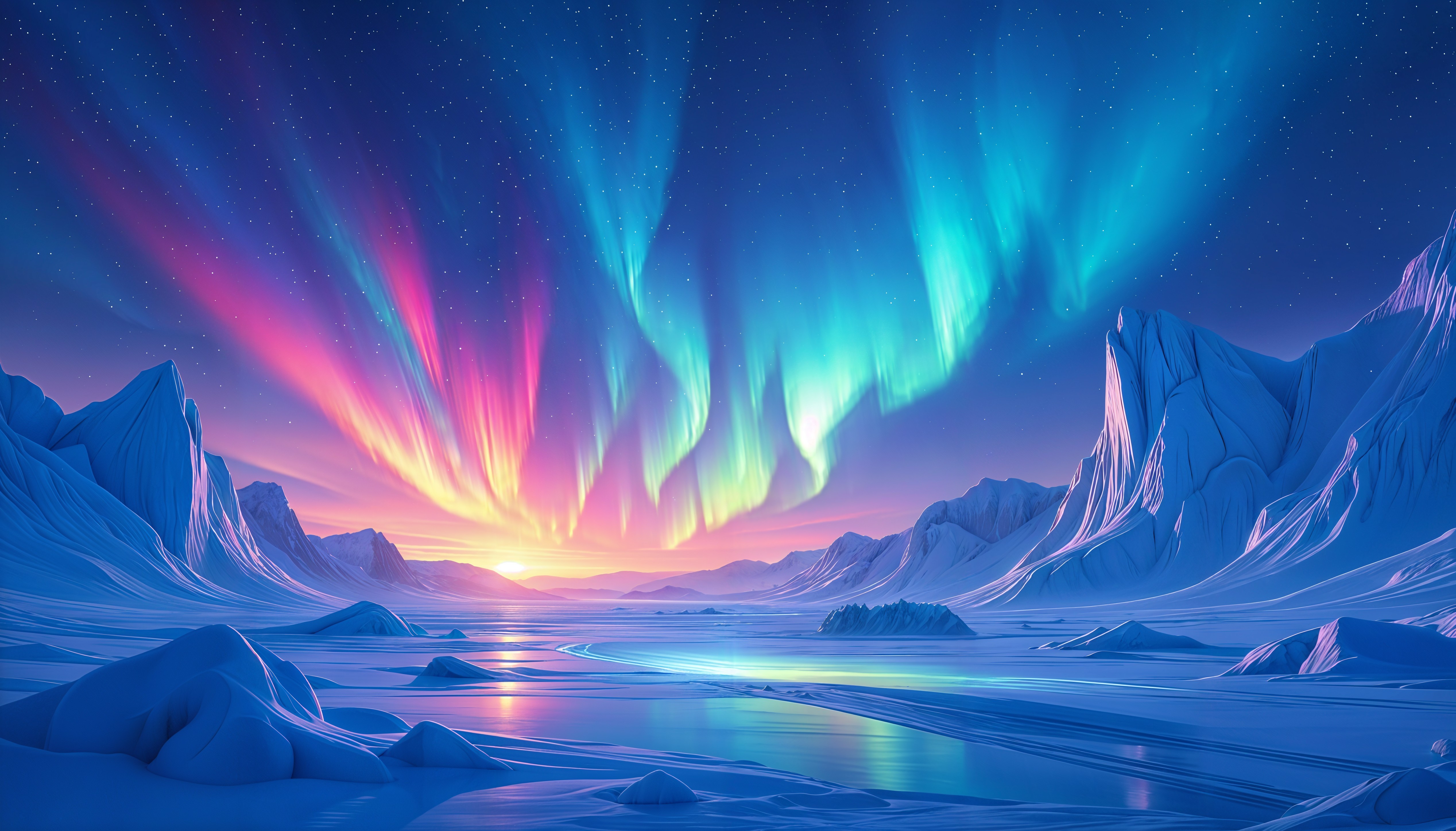 Vibrant Aurora Borealis Over Frozen Arctic Landscape