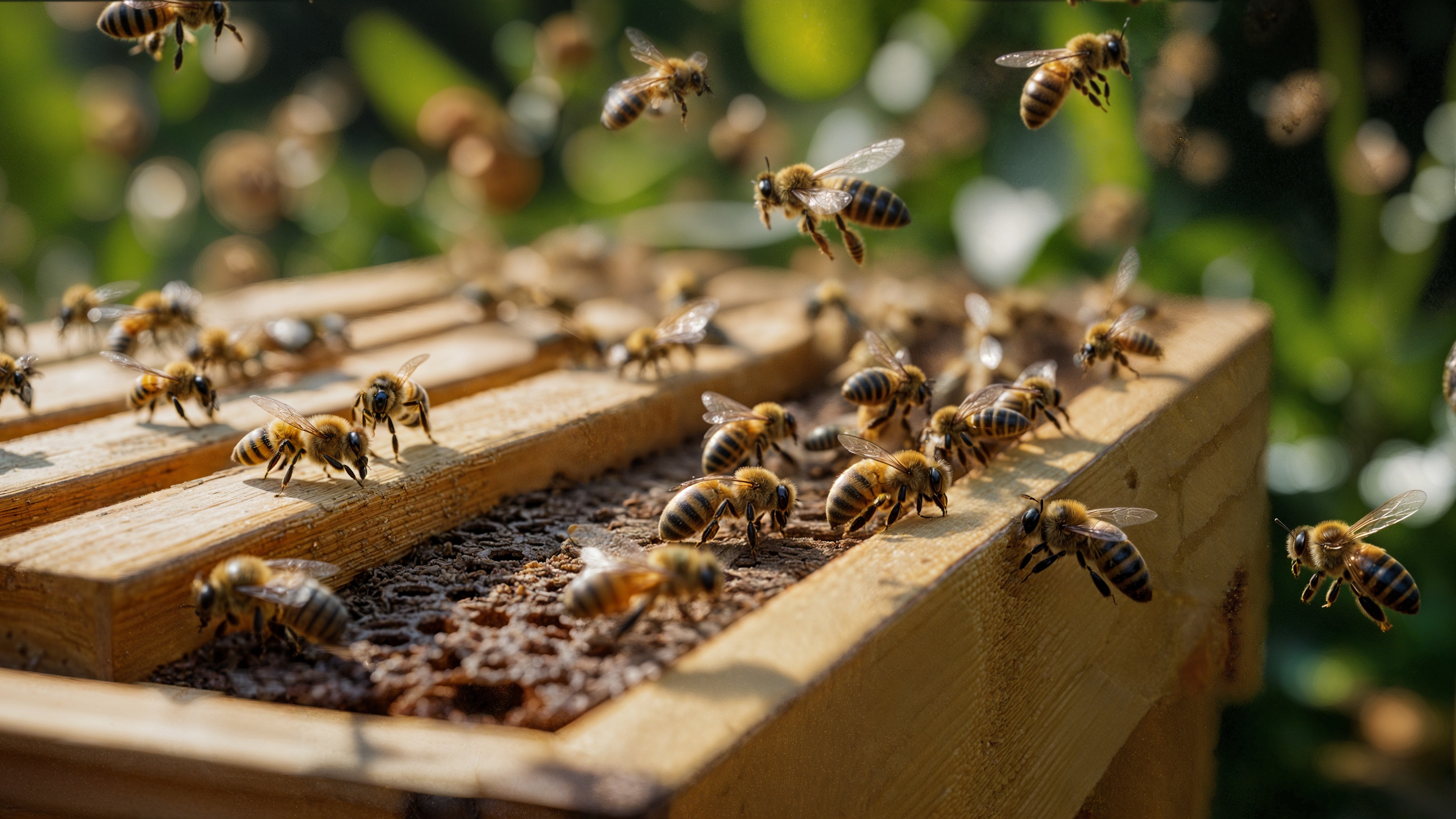 Close-Up of a Busy Beehive in Natural Environment