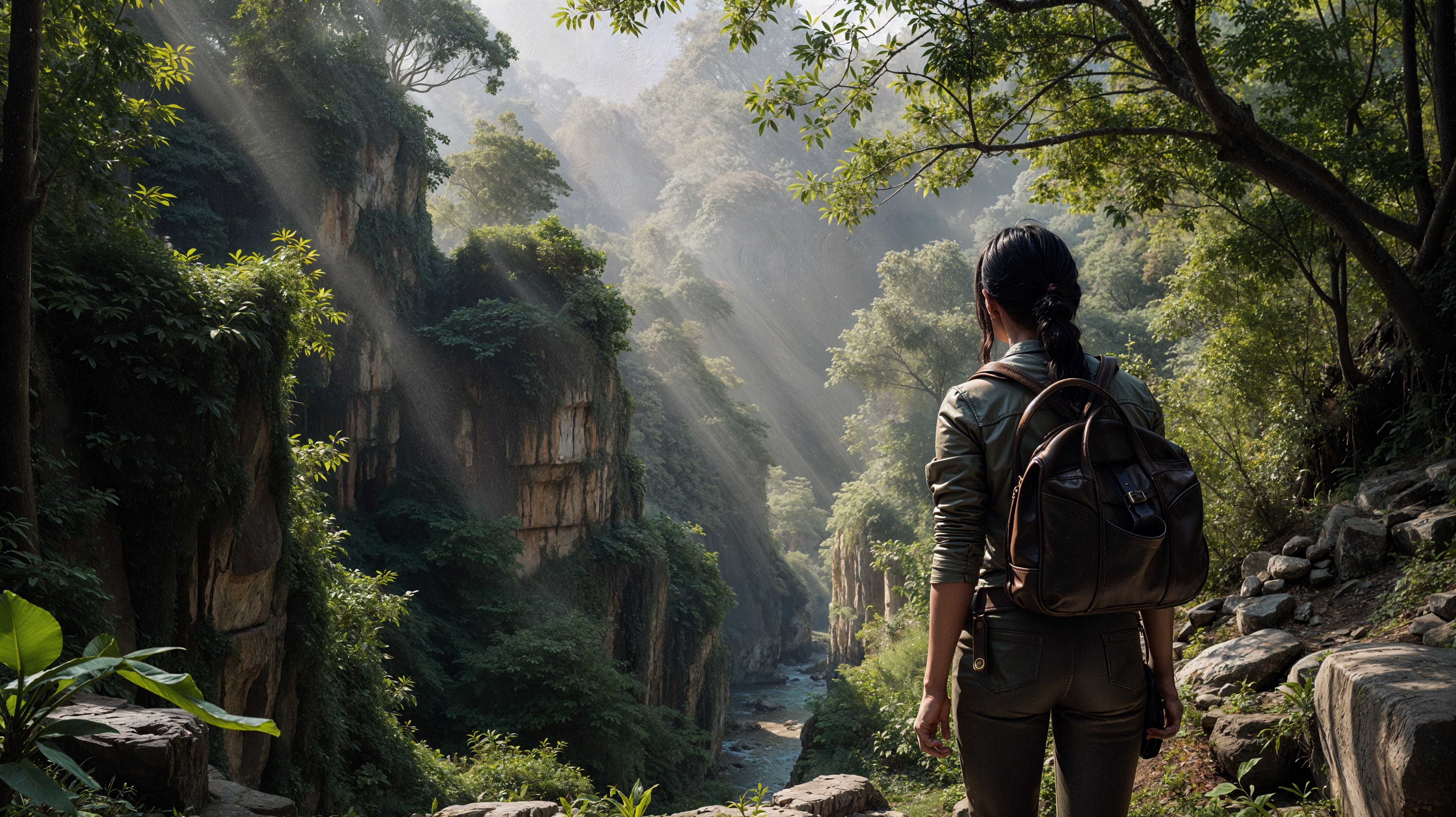 Hiker Overlooking Scenic Green Canyon Landscape