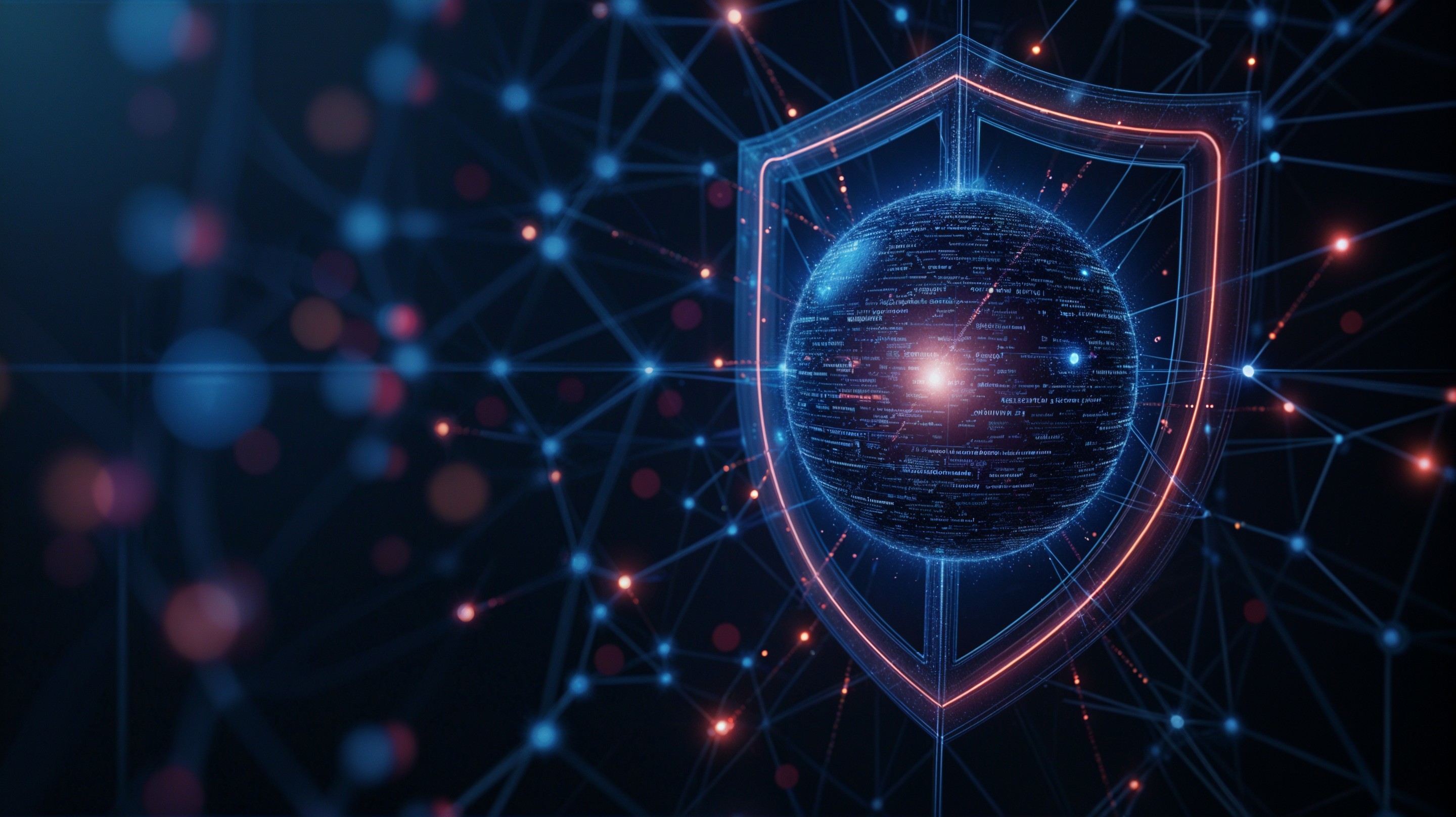 Glowing Shield and Sphere Representing Cybersecurity