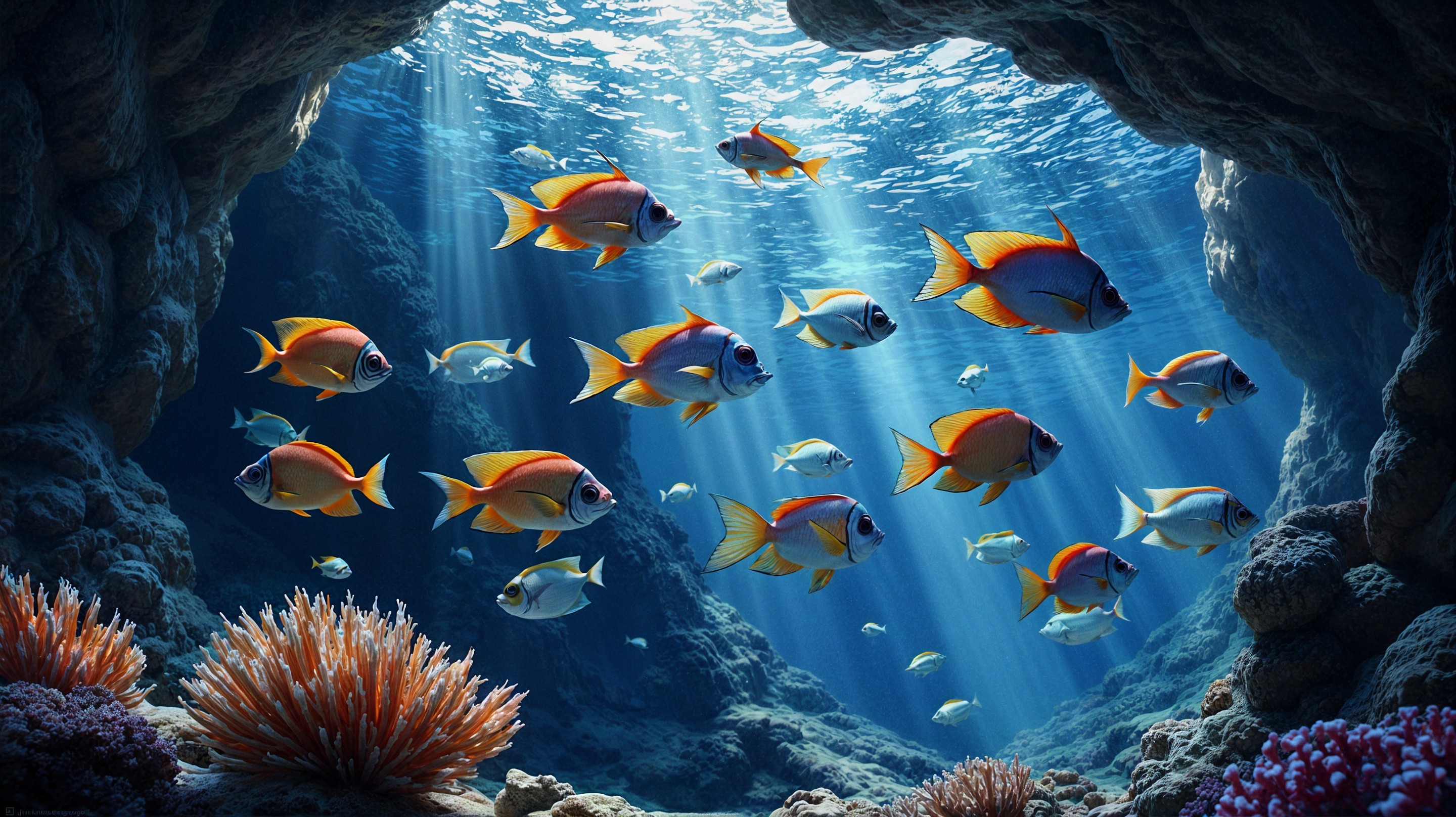 Vibrant Underwater Scene with Colorful Marine Life
