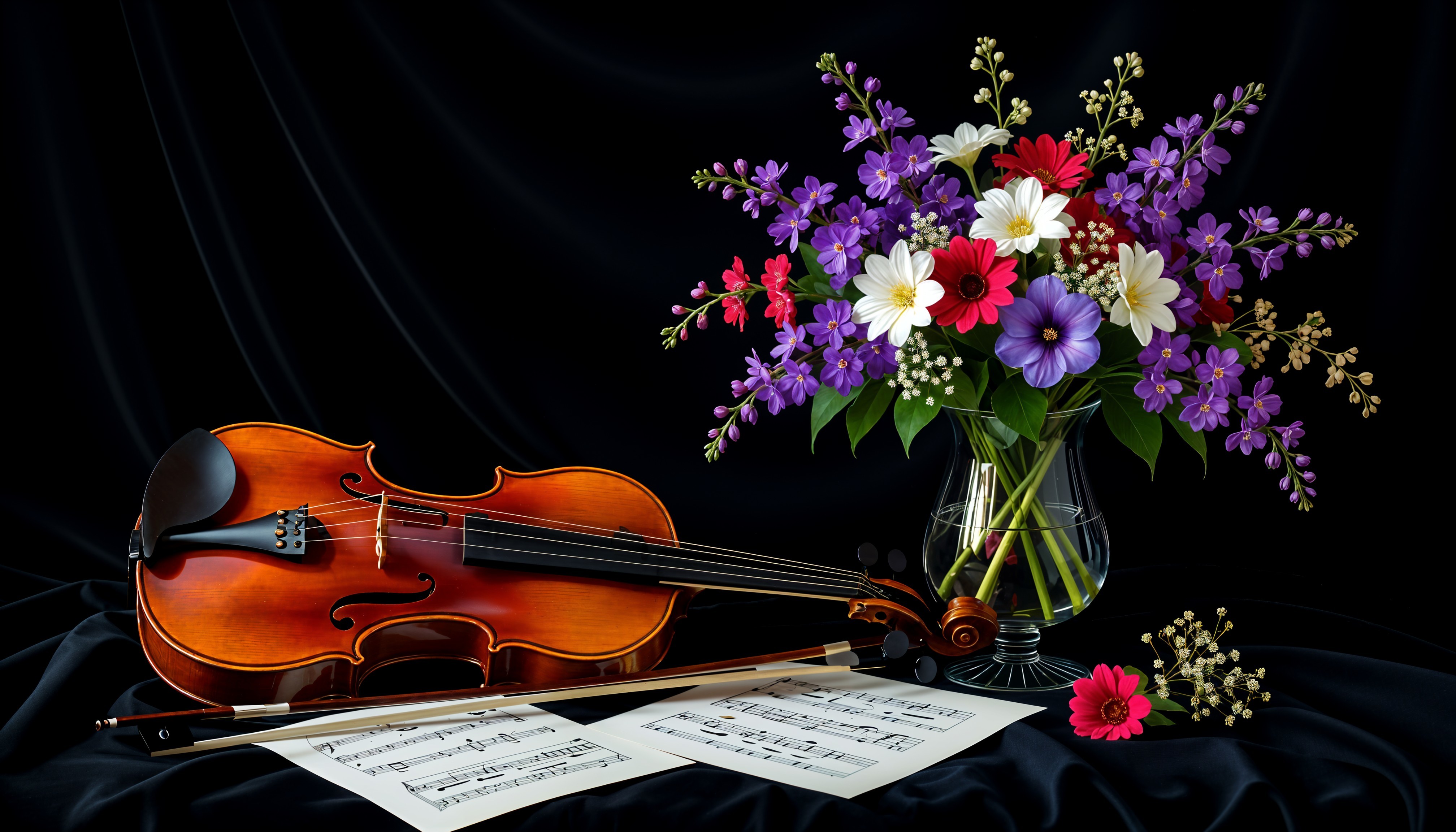 Still Life with Violin, Sheet Music, and Flowers