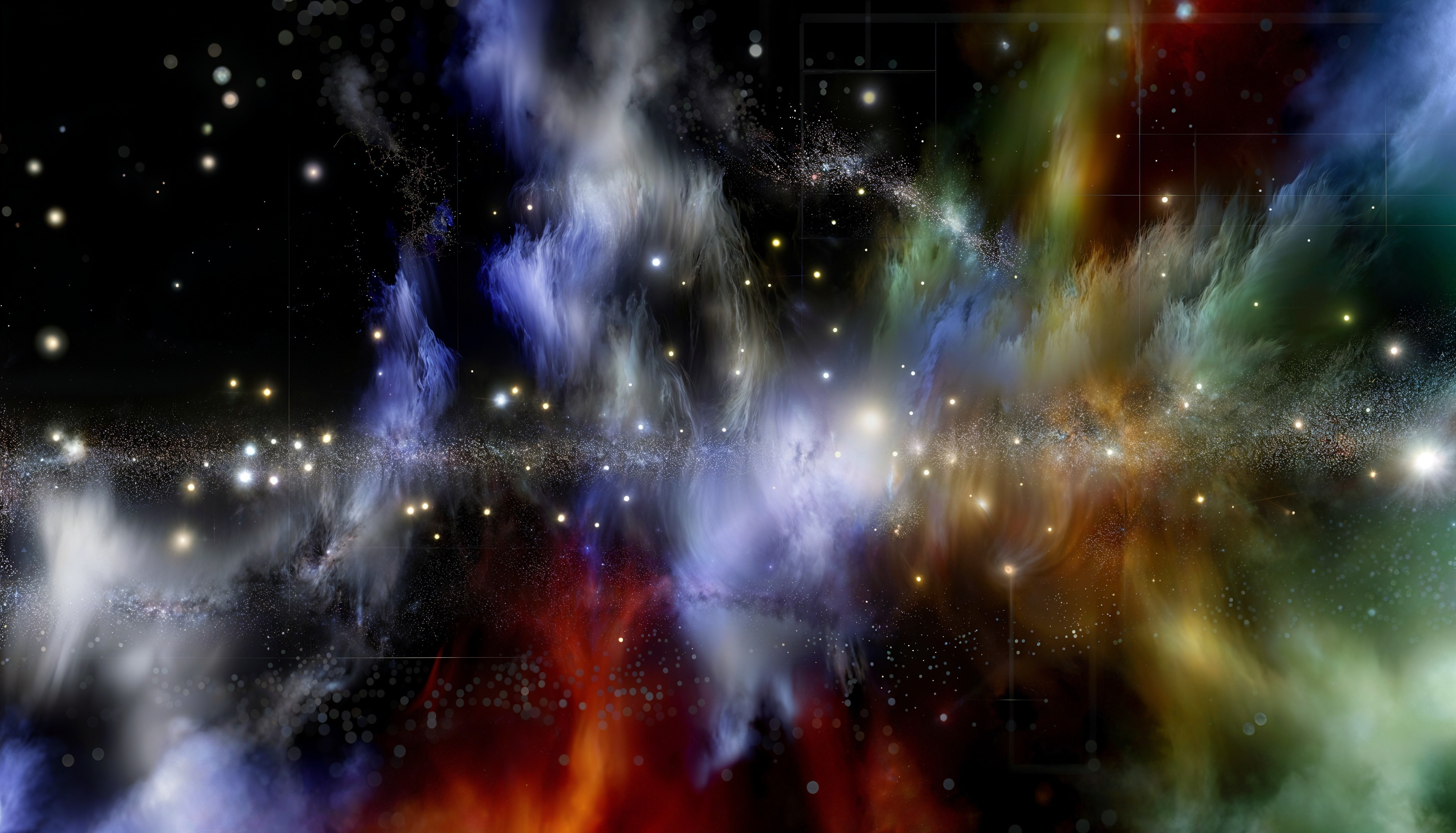 Colorful Galaxy with Bright Stars and Gases