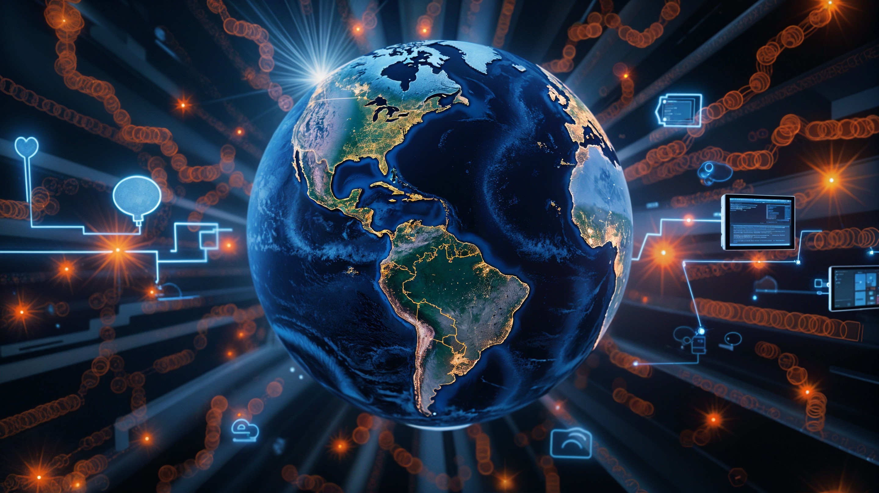 Digital Earth Illustration with Connectivity Elements