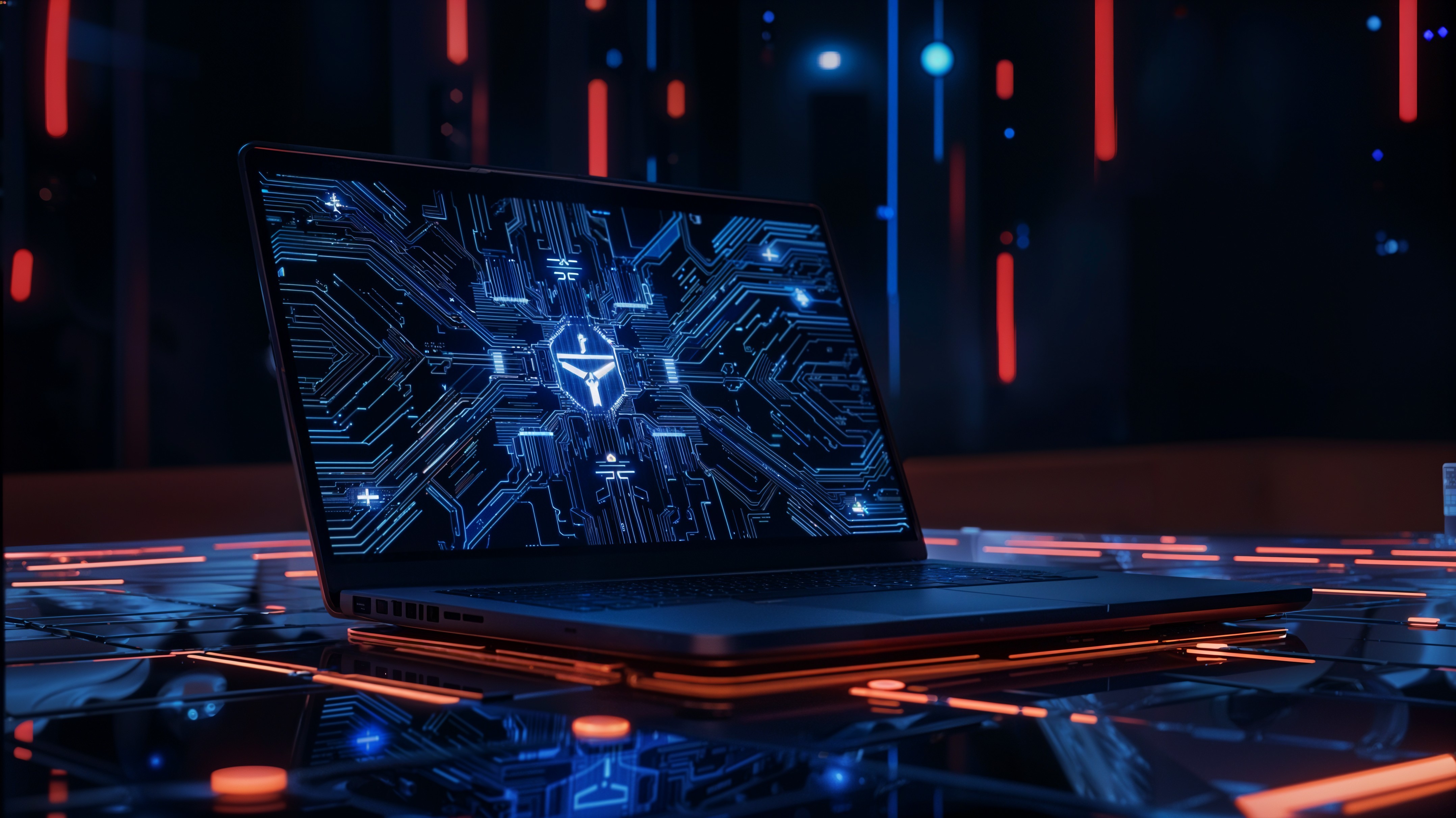 Sleek Laptop on Futuristic Illuminated Surface