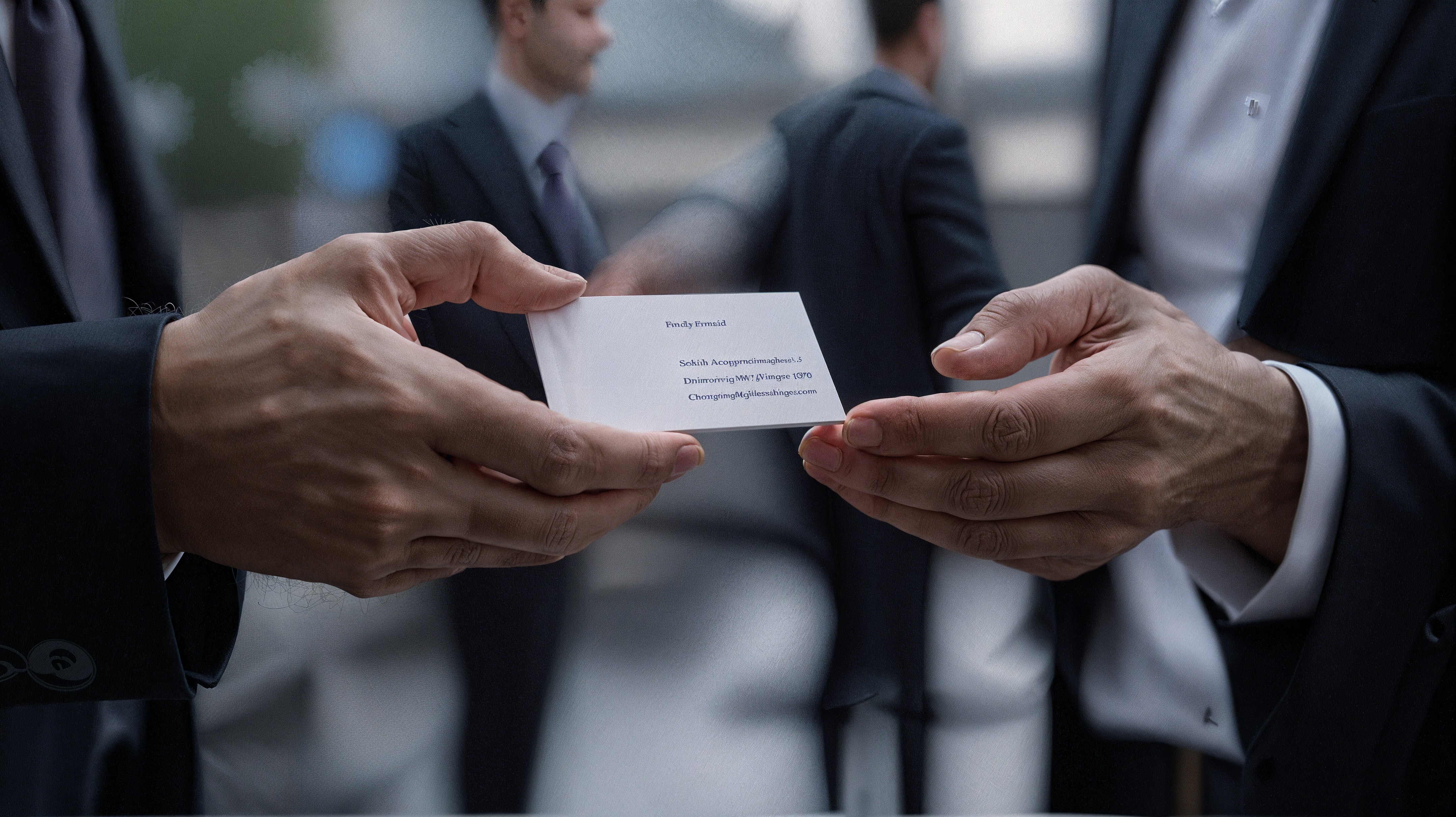 Business Professionals Exchanging Cards in Networking Scene