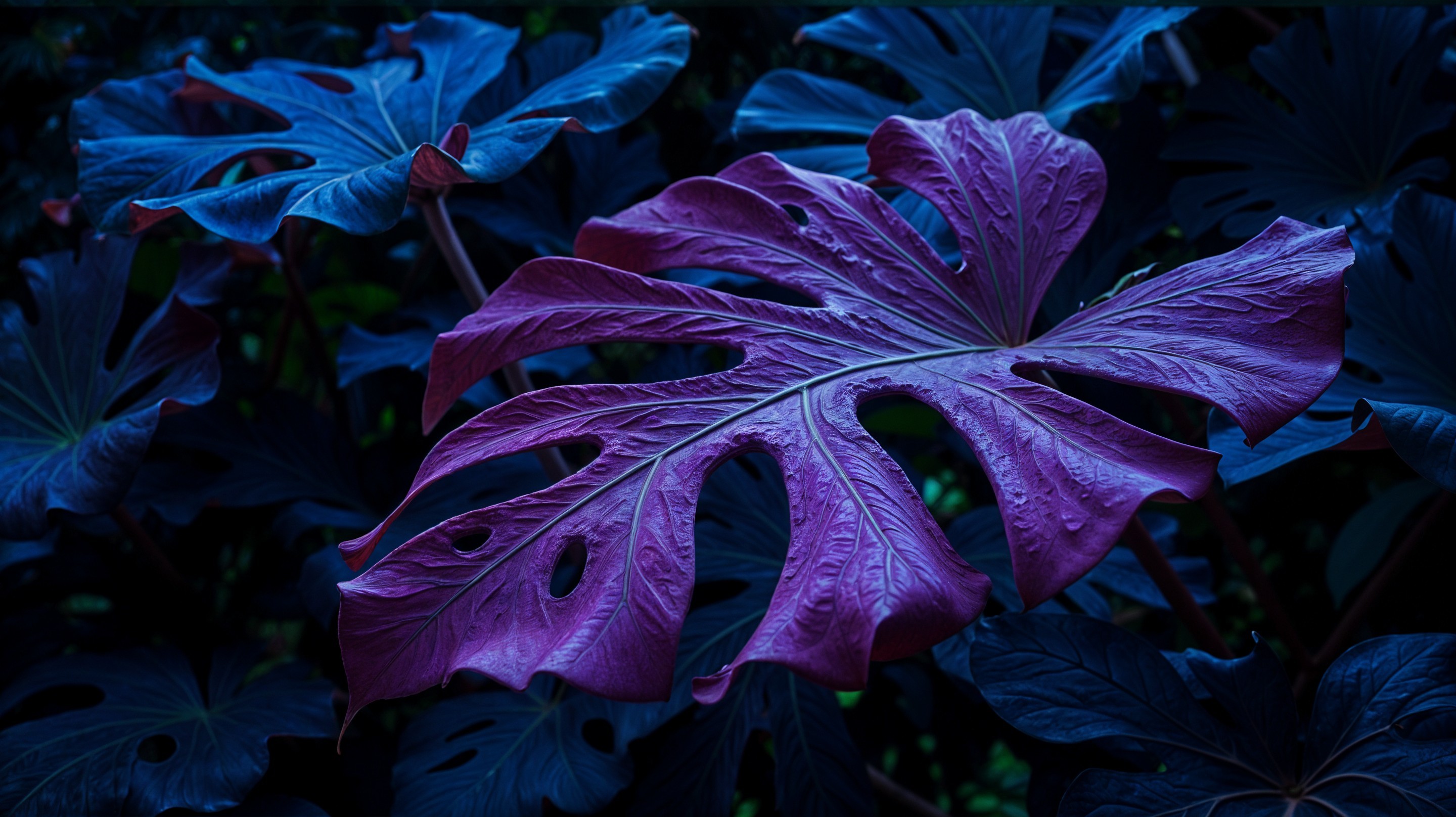 Vibrant Purple Leaves with Unique Cutout Patterns