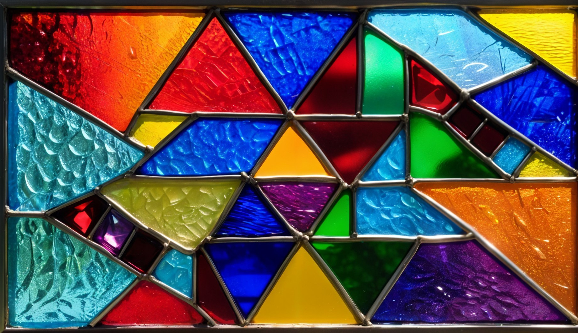 Vibrant Stained Glass Design with Colorful Triangles