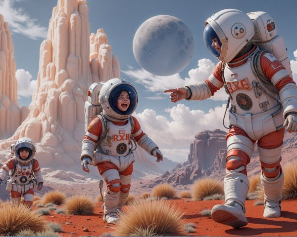 Astronauts Explore Vibrant Alien Desert Landscape