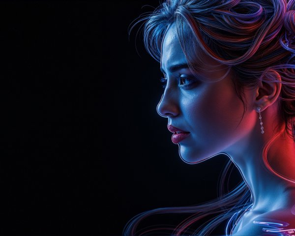 Profile of a Young Woman in Blue and Pink Light