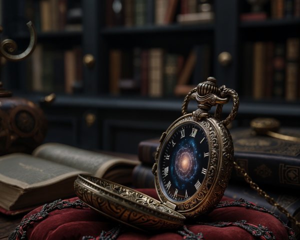 Antique Pocket Watch with Celestial Motifs on Velvet
