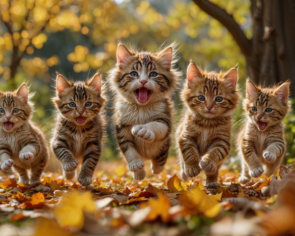 Playful Kittens in Colorful Autumn Scene