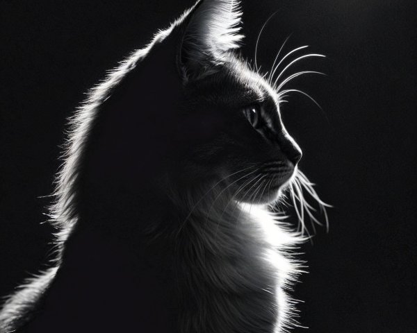 Silhouette of a cat against a dark background