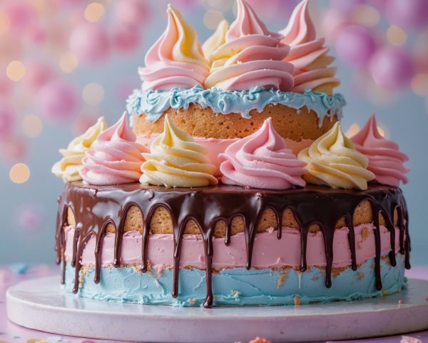 Vibrant Two-Tier Cake with Meringue Peaks and Drip