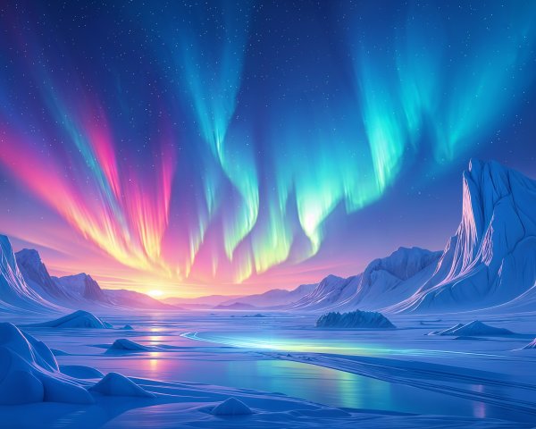 Vibrant Aurora Borealis Over Frozen Arctic Landscape