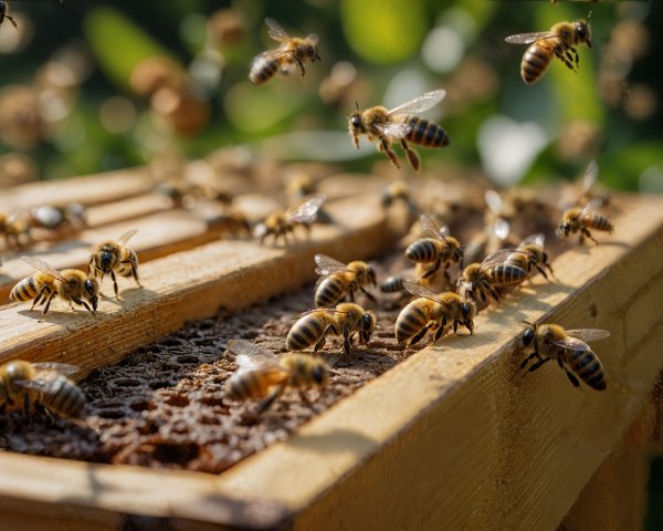 Close-Up of a Busy Beehive in Natural Environment
