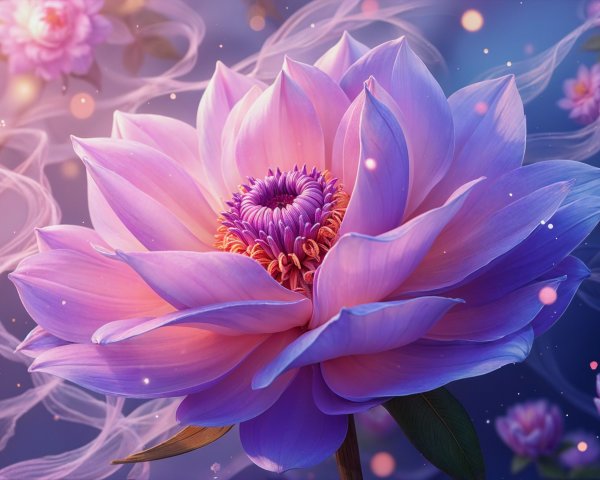 Close-up of a vibrant lavender and pink lotus flower