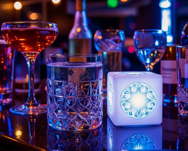 Vibrant bar scene with colorful cocktails and ambiance