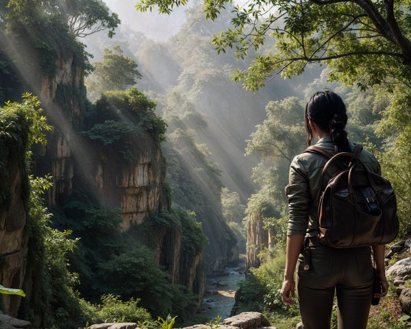 Hiker Overlooking Scenic Green Canyon Landscape