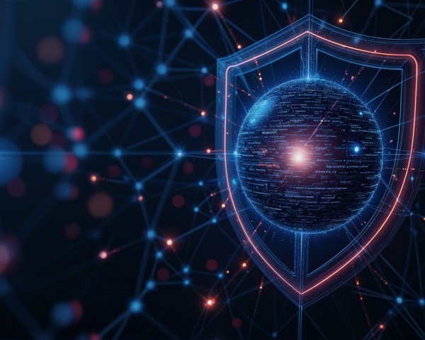 Glowing Shield and Sphere Representing Cybersecurity