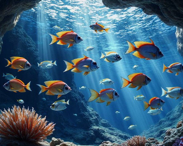 Vibrant Underwater Scene with Colorful Marine Life