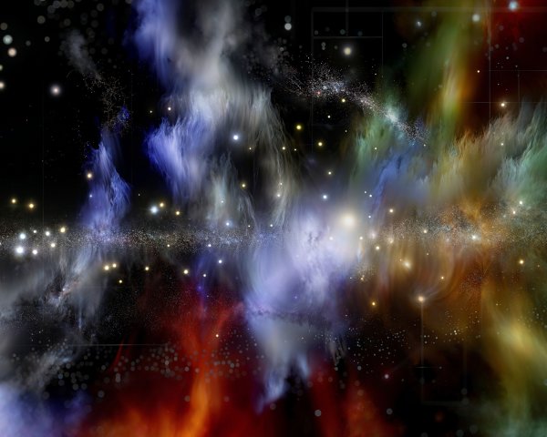 Colorful Galaxy with Bright Stars and Gases