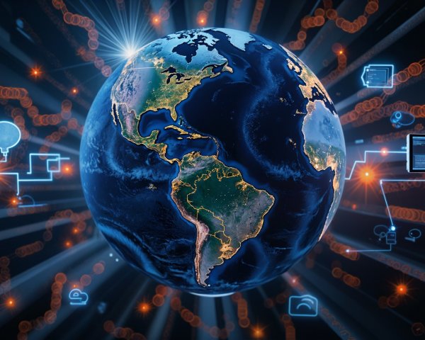Digital Earth Illustration with Connectivity Elements