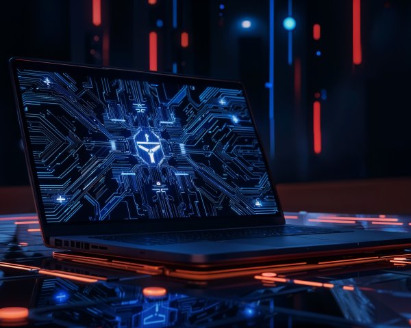 Sleek Laptop on Futuristic Illuminated Surface