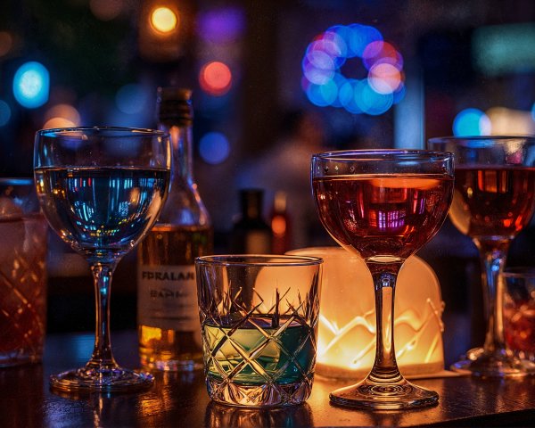 Vibrant Cocktails Displayed in Warm Ambient Lighting