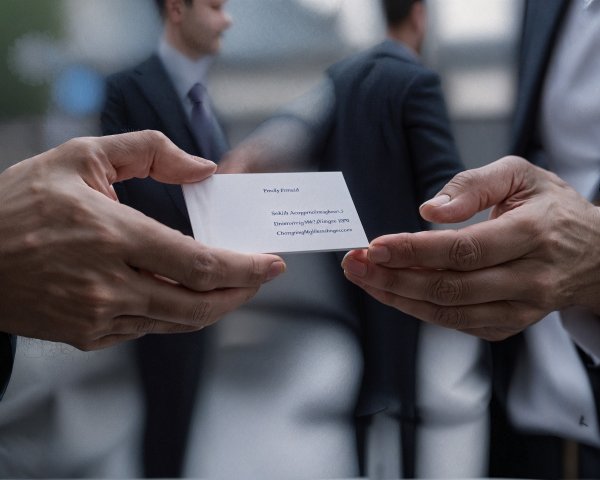 Business Professionals Exchanging Cards in Networking Scene