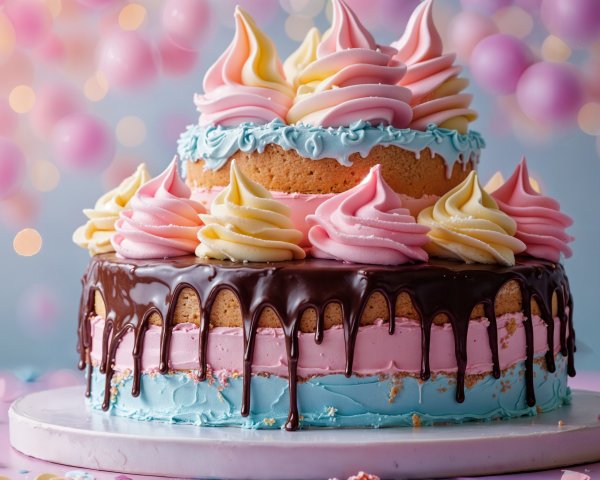 Two-Tiered Cake with Pink Frosting and Meringue Peaks