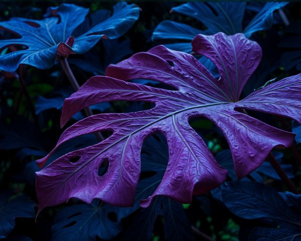 Vibrant Purple Leaves with Unique Cutout Patterns