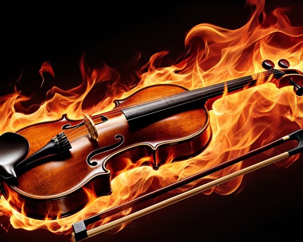 Violin Surrounded by Flames Showcasing Craftsmanship