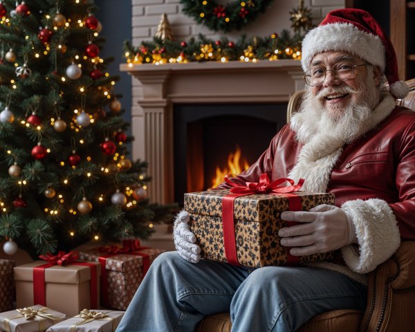 Santa Claus in a Festively Decorated Living Room