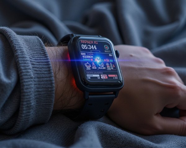 Close-up of a smartwatch displaying health metrics